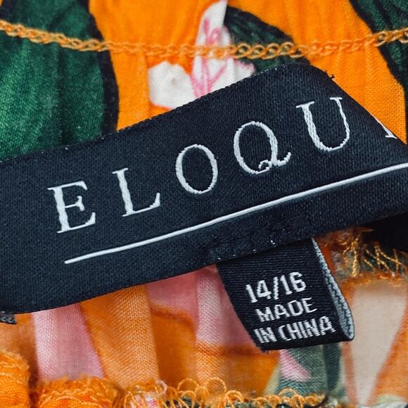 Eloquii Tropical Print Maxi Skirt Tiered Palm Leaf Floral Orange Womens 14/16 - Picture 6 of 8